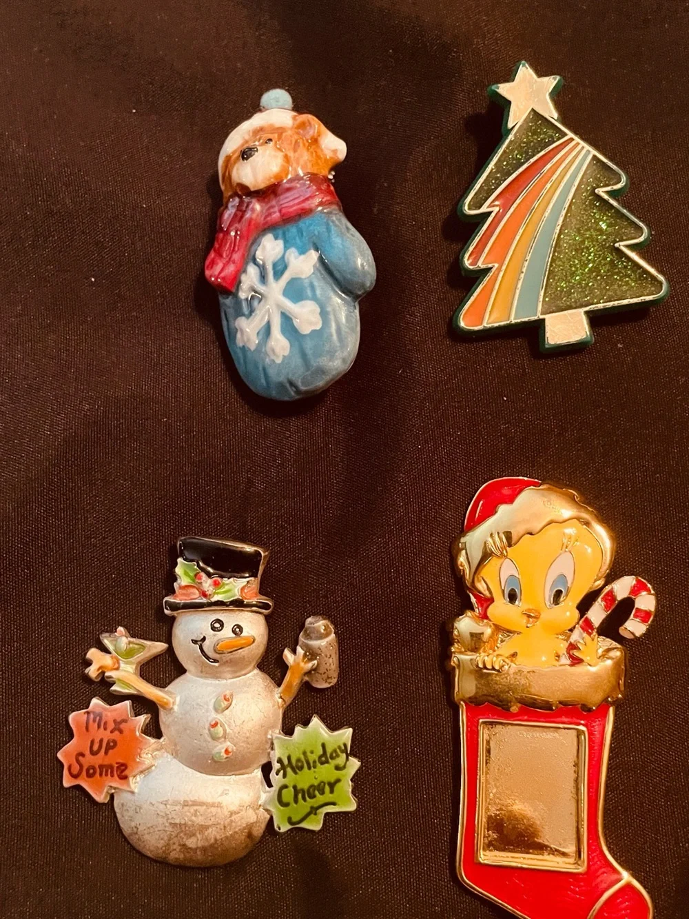 Kids Holiday Charm Pendants & Pins, Red, Green, White, Silver